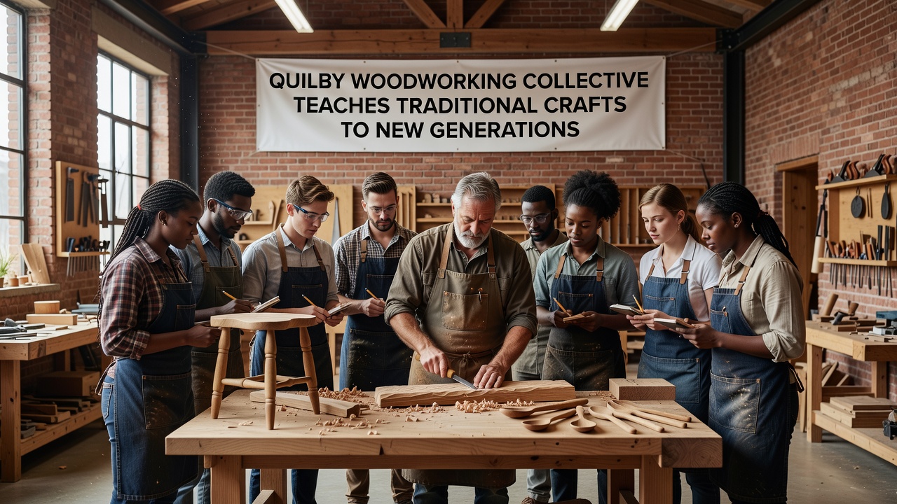Students practicing traditional chairmaking techniques at the Quilby Woodworking Collective
